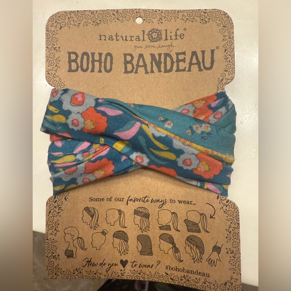 Natural Life Boho Bandeau in Teal and Pink Floral
